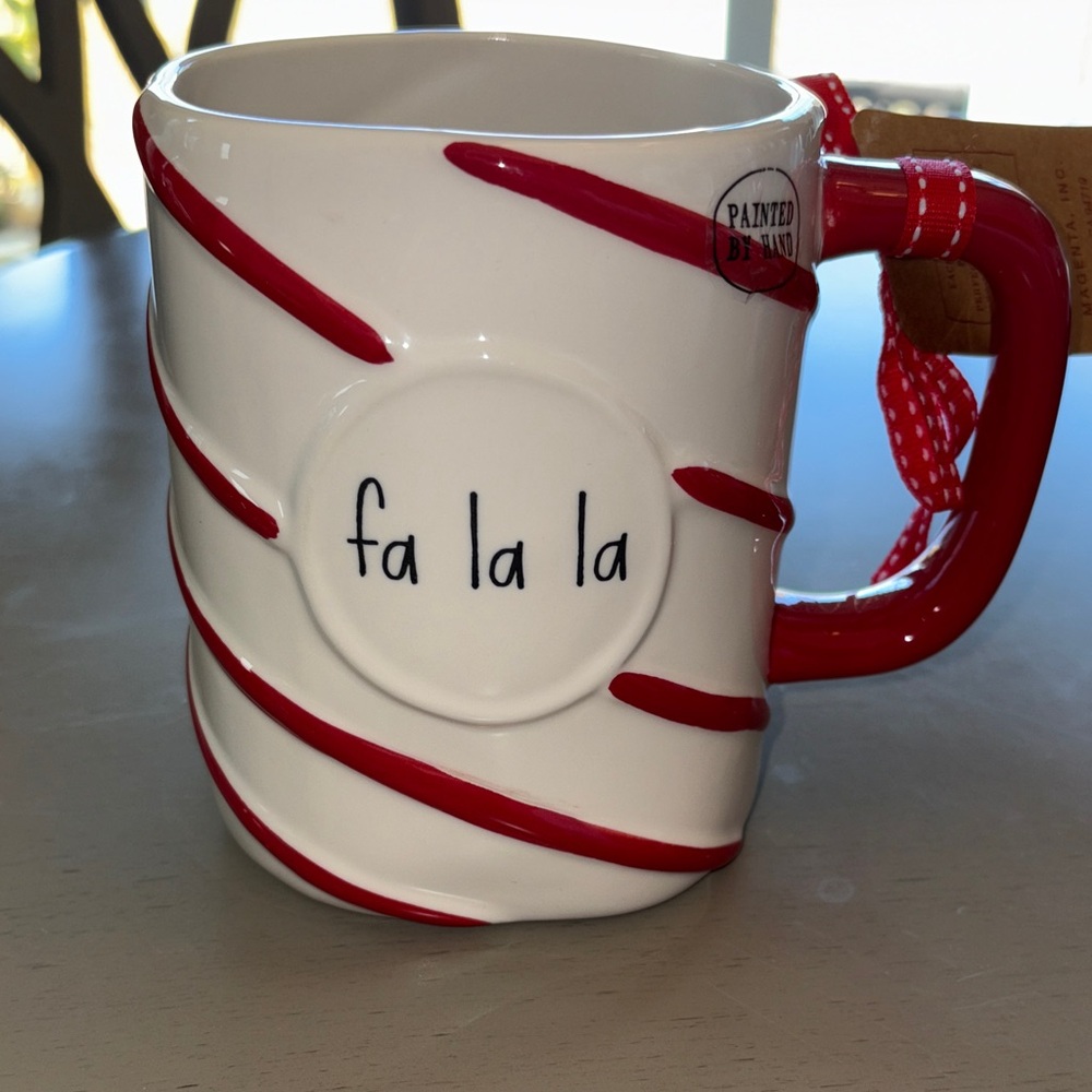 Rae Dunn Red and White Fa La La Mug